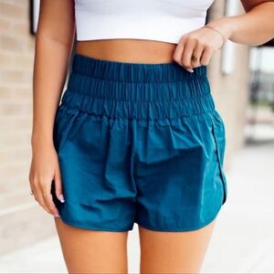 Zenana Outfitters Teal Smocked Athletic Shorts